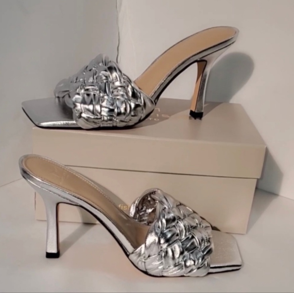 Marc Fisher LTD Draya Braided Sandal (Women)Size 7.5M Silver metallic leather c - Picture 2 of 10